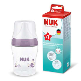 NUK Perfect Match Biberón Anticólicos 150 ml - 0+ meses - PP - Indicador de Temperatura - Hipopótamo (1 unidad)