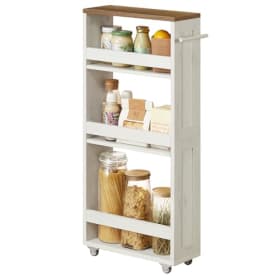 VASAGLE Carrito de Almacenaje Delgado de 4 Niveles - Estante de Cocina con Ruedas, Blanco Rústico y Marrón Miel (15 x 43,2 x 86,5 cm) - Ideal para Baño y Lavandería