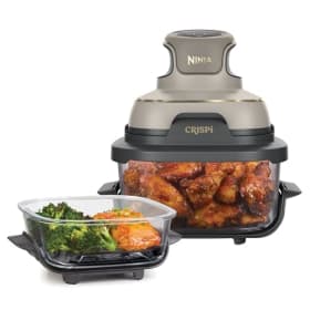 Ninja CRISPi Freidora de Aire Portátil 3,8 L | 4 en 1: Freír, Asar, Mantener Caliente y Gratinar | Incluye 2 Recipientes de Vidrio y Piedra Dorada | FN101EUSTGD
