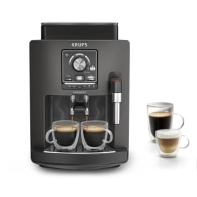 Krups Harmony EA508BE0 - Cafetera Superautomática con 4 Bebidas de Café y Leche, Espumador Integrado, Limpieza Automática y Función Doble Taza - Color Carbón