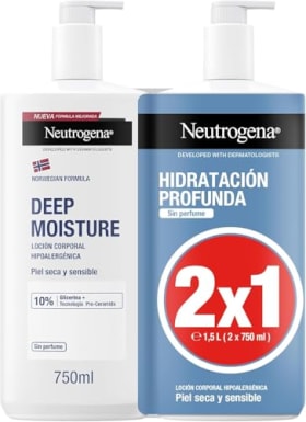 Neutrogena Fórmula Noruega Hidratación Profunda Loción Corporal Hipoalergénica (2 x 750 ml) - Crema Hidratante para Piel Seca y Sensible con Pro Ceramida y Glicerina