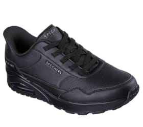 Skechers Hombre Uno Banksia Luxe Slip-In Entrenador, Black Duraleather/Mesh, 44 EU - Zapatillas Deportivas Cómodas y Estilosas