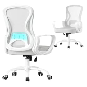 SONGMICS Silla de Oficina Ergonómica OBN043GD02 - Silla Giratoria de Malla con Soporte Lumbar y Reposabrazos - Gris Paloma y Blanco Nube - Ideal para Estudio y Dormitorio
