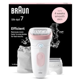 Braun Silk-épil 7, Depiladora Eléctrica Mujer para Eliminación del Vello Fácil, Resistente al Agua, con Cabezal de Rasuradora, Piel Suave Duradera, 7-030, Blanco/Flamenco