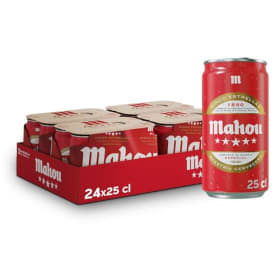 Mahou 5 Estrellas Cerveza Especial Dorada Lager - Pack de 24 Latas x 25 cl (5,5% Vol) | Sabor Premium 5 Estrellas