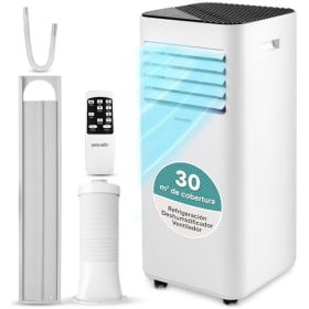 SereneLife Aire Acondicionado Portátil 2,64 kW (9000 BTU) - Refrigeración, Ventilador y Deshumidificador con Mando a Distancia