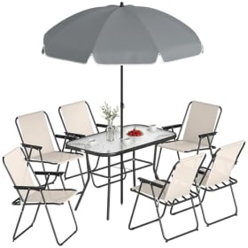 Conjunto Jardín 8pz Sillas Mesa Sombrilla Crema Outsunny