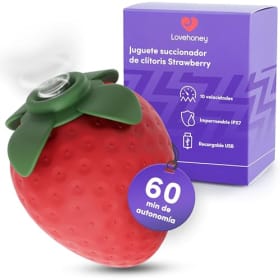 Lovehoney Strawberry - Succionador de Clítoris para Mujer | Vibrador con 10 Intensidades | Recargable USB | Mini y Discreto