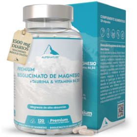 Magnesio Bisglicinato 1500 mg con Taurina, Vitamina B6 y D3 – 3600 mg de Magnesio Elemental – Alta Absorción para Estrés, Sueño y Músculos – 120 Cápsulas Sin Gluten – Alps Nature