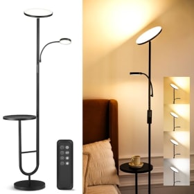 LuminexDesigns Lámpara de Pie LED con Mesa - Regulable, Giratoria y Moderna para Salón (Negra)