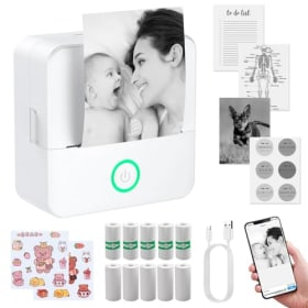 eSynic Mini Impresora Portátil para Móvil - Impresión Térmica sin Tinta con Bluetooth y 10 Rollos de Papel Incluidos