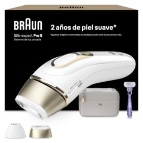 Braun Silk·expert Pro 5 - Depiladora Luz Pulsada (IPL) con Funda, Cabezal de Precisión y Maquinilla Venus - Eliminación del Vello en Casa - PL5157 (Blanca/Dorada)