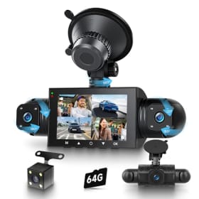 360° 4 Canales Dashcam para Coche - 4x1080P Delantera, Trasera, Izquierda y Derecha - Pantalla de 3 Pulgadas - Visión Nocturna IR - Grabación en Bucle - 24H Monitor - G-Sensor - Incluye Tarjeta 64GB
