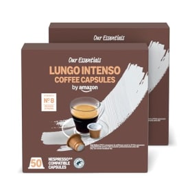 by Amazon Cápsulas de Café Lungo Intenso de Plástico Compatibles con Nespresso - Tostado Medio - 100 Unidades (2x50) - Certificadas Rainforest Alliance