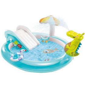 INTEX 57165 - Piscina infantil hinchable con dispersor de agua y tobogán cocodrilo, centro de juegos para niños