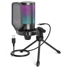 FIFINE Gaming Micrófono USB para PC/PS4/PS5 - Micrófono de Streaming con RGB, Cardioide y Filtro Anti-Pop