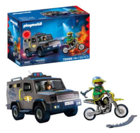 PLAYMOBIL City Action Vehículo SWAT con Agente de Policía, Motocicleta de Delincuente y Banda de Clavos - Juguete para Niños a Partir de 4 Años (72066)