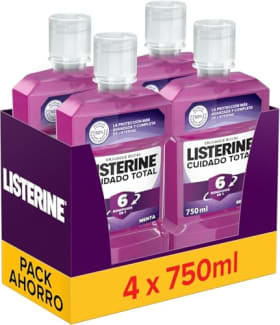 Listerine Cuidado Total (4x750 ml) - Colutorio Bucal con Flúor y 6 Beneficios en 1 | Limpieza Bucal Completa