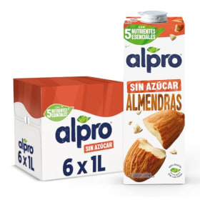 Alpro Bebida Vegetal de Almendras sin Azúcar - Pack de 6 x 1L | Sin Lactosa, Vegana, Rica en Calcio