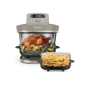 Ninja CRISPi PRO XL Freidora de Aire 5 en 1 - 5 Funciones Predefinidas, Recipientes de Cristal CleanCrisp (5,7L y 2,3L) y Tapas para Almacenamiento - Dorado Piedra (AS090EUSD)