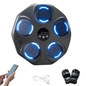 MAGIC SELECT Máquina de Boxeo Musical con LED - Equipo de Entrenamiento para Pared con Guantes y Bluetooth - Ideal para Niños y Adultos (9 Modos, 43x43 cm)