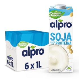 Alpro Bebida Vegetal de Soja - Pack de 6 x 1L | Sin Lactosa, Vegana y Rica en Proteínas