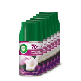 Air Wick Freshmatic - Recambios de ambientador Spray automático, Esencia Lirio de Luna y Satén de Seda - Pack de 6 (1500 ml)