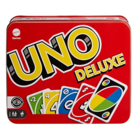 UNO Deluxe en Caja Metálica - Juego de 108 Cartas para Familias y Niños (Mattel K0888)
