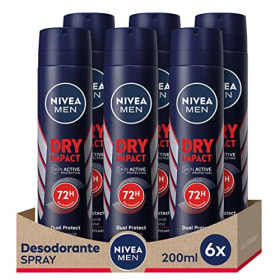 NIVEA MEN Dry Impact - Desodorante Antitranspirante en Spray (Pack de 6 x 200 ml) - 72h de Protección Anti Sudor - Sin Alcohol - Para Todo Tipo de Piel