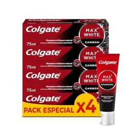 Colgate Max White Charcoal Toothpaste 4 x 75 ml - Blanqueador Dental con Carbón Activado