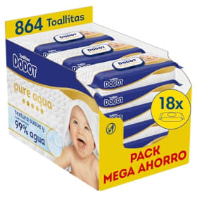 Dodot Toallitas Pure Aqua Para Bebé - 864 Toallitas (18 Packs de 48 Unidades) - pH Neutro - 99% Agua - Sin Plástico - Pack de 2
