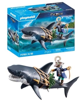 PLAYMOBIL Pirates | Peligro con el tiburón Gigante | Juguete Pirata | Figuras de Juguete | Ideal para niños y niñas a partir de 4 años | 71793