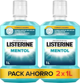 Listerine Mentol (Pack 2 x 1L) - Enjuague Bucal con Flúor, 24h Protección, Aliento Fresco Duradero