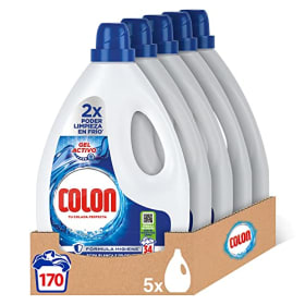 Colon Gel Activo - Detergente Líquido para Lavadora (Pack de 5, hasta 170 dosis) | Fórmula Higiénica para Ropa Blanca y de Color