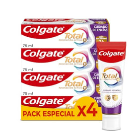 Colgate Total Prevención Activa + Cuidado de Encías - 4 Tubos x 75ml | 3 Veces Más Eficaz contra Problemas Bucodentales