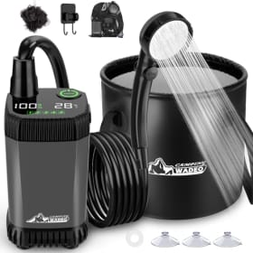 WADEO Ducha portátil para acampar, bomba de ducha recargable para acampar con depósito plegable de 20 litros, kit de bomba para acampar al aire libre para senderismo, viajes, lavado de coches