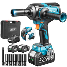 Seesii Llave de Impacto Inalámbrica 1/2" 1200N·m (885Ft-lbs) - 21V con Mango Desmontable y 2 Baterías 4.0Ah para Automóviles, Camionetas y Cortacéspedes