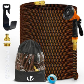 VOUNOT® Manguera Extensible 45m - Manguera Flexible de Jardín con Pistola Rociadora de 10 Funciones y Conectores de Latón (Naranja)