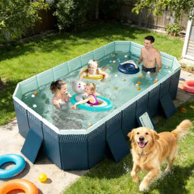 Piscina Plegable Portátil de 1.8m/2.5m, Piscina Grande No Inflable para Exteriores, Piscina para Familias, Niños, Adultos, Mascotas, Juegos Acuáticos