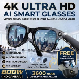 Gafas Inteligentes 2026 con Cámara 4K, 32G de Memoria, 800W, Batería de 3600mAh, Traducción a Más de 120 Idiomas, IA, para Hombre y Mujer