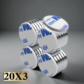 Imán de neodimio redondo súper potente de 20x3mm con adhesivo de doble cara, imanes magnéticos permanentes fuertes N35