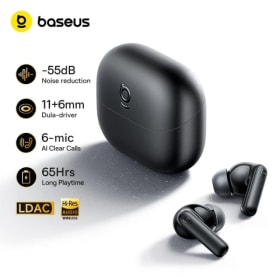 Audífonos Inalámbricos Baseus Bass BP1/EP10 Ultra Adaptativos con ANC, Bluetooth 6.0, Audio de Alta Resolución, 6 Micrófonos, 65 Horas de Duración, IP55