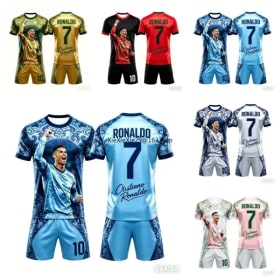 Popular 2026 AI #   Conjunto de Verano 7 Ronaldo para Niños y Adultos, Camiseta de Fútbol de Manga Corta y Pantalones Cortos, Estilo Pareja, Unisex