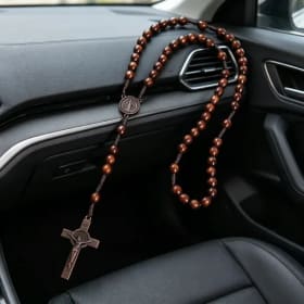 1 Pieza Collar de Cuerda Trenzada con Cuentas de Madera de Jesucristo de 8mm, Rosario, Cruz y Colgante para Coche, Joyería Religiosa Ortodoxa para Rezar