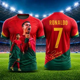 Nueva Camiseta de Fútbol con Estampado 3D de Ronaldo para Familia, Secado Rápido y Transpirable, Apta para Uso Diario
