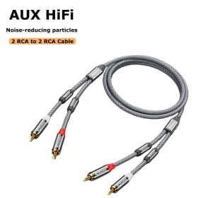 Cable de Audio Riksoin 2RCA a 2RCA, con Partículas Antiruido, Trenzado de Nailon, Resistente para DVD/PC/TV/Amplificador/Subwoofer/Altavoz (Gris)