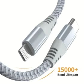 LAIHONEN 1/3PCS Cable USB-C a Lightning negro/plateado de 3.3/6.6/10 pies, carga rápida trenzada, para iPhone 14-7 Pro Max iPad y más