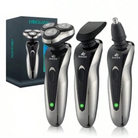 Afeitadora eléctrica rotativa de 3 cuchillas con USB recargable, multifuncional (recortadora de barba/pelo de nariz), ideal como regalo navideño para hombres.