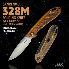 SANRENMU 328M Cuchillo Plegable para Exteriores con Hoja 12C27, para Camping, Pesca, Caza, Senderismo, Exploración, EDC, Cuchillo de Bolsillo Portátil para Frutas