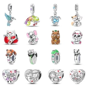 Abalorios de Plata de Ley 925 con Forma de Corazón, Serie de Animales, Gato, Tortuga, Capibara, para Mujer, Compatibles con Pulseras Originales, Regalo de Joyería DIY